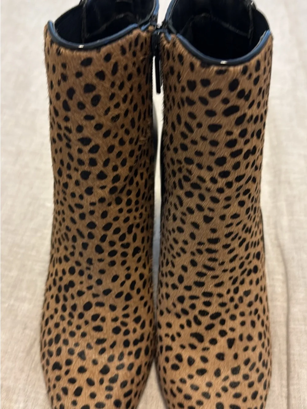 White House Black Market Leopard Print and Black Leather Ankle Boots